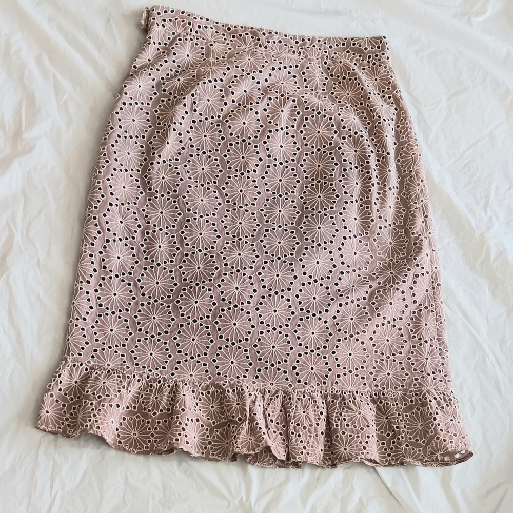 Ishyu Vintage Embroidered Cotton Floral Eyelet Lace Lined Pencil Skirt, Sz 8